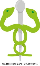 Vector illustration, of a staff and two snakes. Symbol of the medical profession, staff or rod of Asclepius.