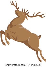 vector illustration of a stag buck elk deer jumping done in retro art deco style.