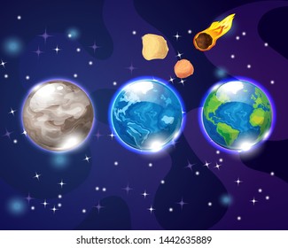 Vector illustration stages of earth evolution in space