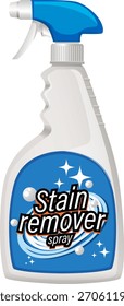 Vector illustration of stain remover spray bottle with blue label, white highlights, and trigger nozzle