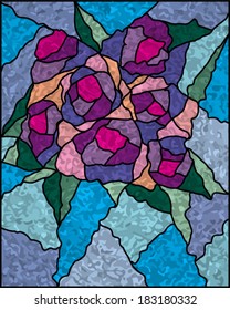 Vector illustration of stained glass with flowers