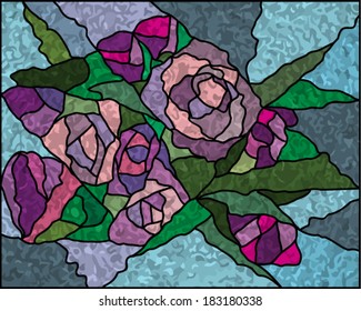 Vector illustration of stained glass with flowers