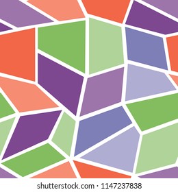 vector illustration. stained glass orange , green, blue and purple geometrical seamless repeat pattern.