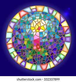 A vector illustration in stained glass style with a candle on the theme of winter holidays  