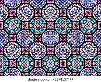 Ilustración vectorial de la ventana de vidrio tintado ornamental oriental colorido patrón arábigo