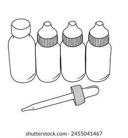 Vector illustration Staining kits hand drawn sketch laboratory tools line art, front view, isolated on white background, For kids coloring book or science illustration.