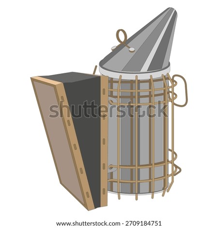 Vector illustration of a stainless steel bee smoker, isolated on a white background. Ideal for beekeeping themes and related designs.