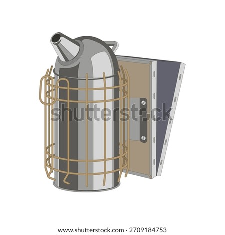 Vector illustration of a stainless steel bee smoker, isolated on a white background. Ideal for beekeeping themes and related designs.