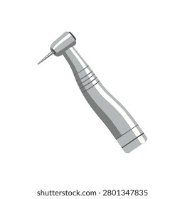Vector illustration of a stainless steel professional dental drill handpiece, isolated on a white background.