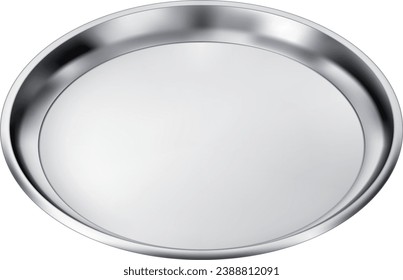 Vector illustration of a stainless steel round baking food tray isolated on a white background. EPS-10