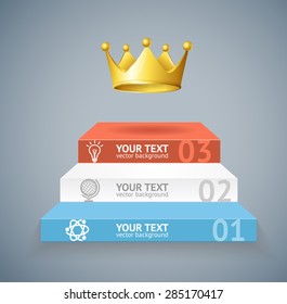 Vector illustration stairs and crown isolated on grey background option banner 