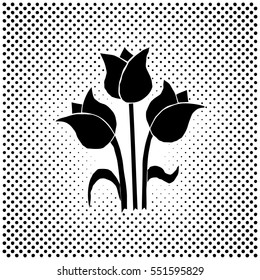 Vector illustration of a stalk of three tulip flower.
