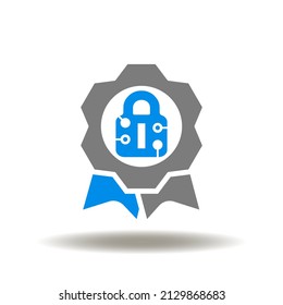 Vector Illustration Of Stamp Or Award With Lock And Circuit. Icon Of Security Standards. Symbol Of PCI DSS Payment Card Industry Data Security Standard.