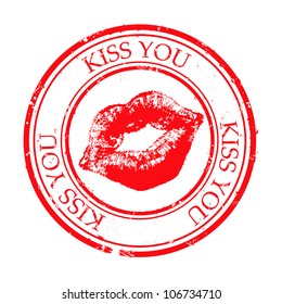 Vector illustration of stamp " kiss you" isolated on white background