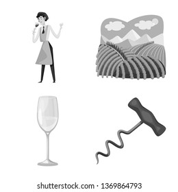 Vector illustration of stamp and restaurant logo. Set of stamp and vineyard stock symbol for web.