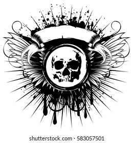 Vector illustration stamp with skull and wings on grunge background