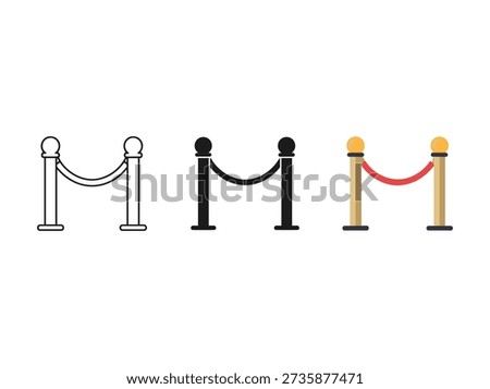 Vector illustration of stanchion icons in different styles on white background