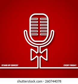 Vector Illustration of Stand up Comedy in Night Club for Design, Website, Background, Banner. Microphone Silhouette Outline Style Element Template. Fun and Jokes