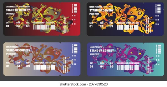 Vector Illustration Stand Up Comedy Ticket Colorful Surealism Design Template For Event Or Festival