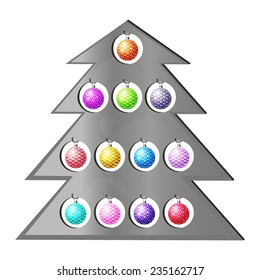 Vector illustration: Stand in form of metallic Christmas thee with set of twelve bright christmas balls made of varicolored crystals