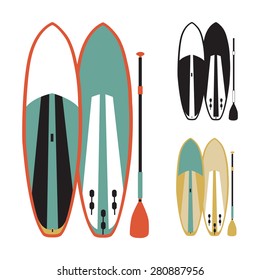 Vector Illustration Of Stand Up Paddle Boards 