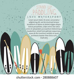 vector illustration of stand up paddle set in flat design style