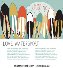 vector illustration of stand up paddle set in flat design style