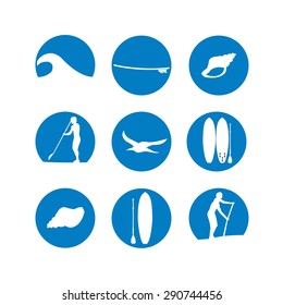 vector illustration of stand up paddling silhouette icon set in flat design style as template for your design, logotype, article or print 