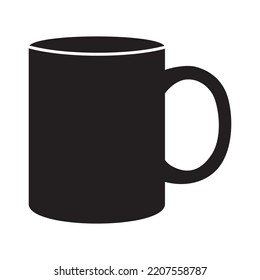 Vector illustration of standard black flat style mug. mug cup isolated on a white background.