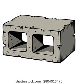 Vector illustration of standard concrete building block used for masonry. Ideal for architectural works, construction design and cement material concepts.