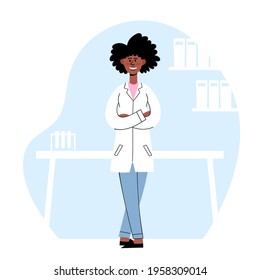 Vector illustration of standing african doctor in medical office.