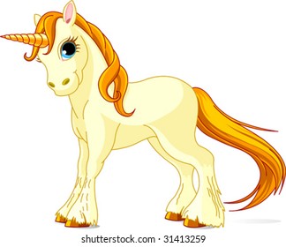 Ilustración vectorial de pie lindo unicornio