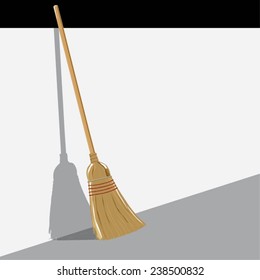 Vector illustration of a standing broom with its shadow