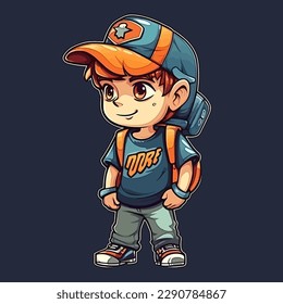 Vector illustration of standing cartoon character schoolboy
