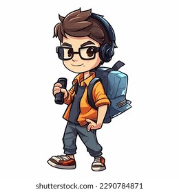 Vector illustration of standing cartoon character schoolboy