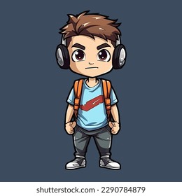 Vector illustration of standing cartoon character schoolboy