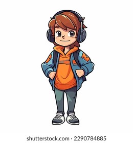 Vector illustration of standing cartoon character schoolboy
