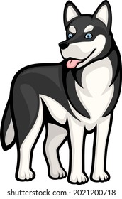 Vector illustration of a standing cartoon husky dog.