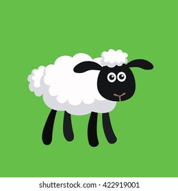 Vector illustration of standing cartoon sheep isolated on plain background 