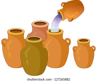 Ilustración vectorial de macetas de arcilla en pie