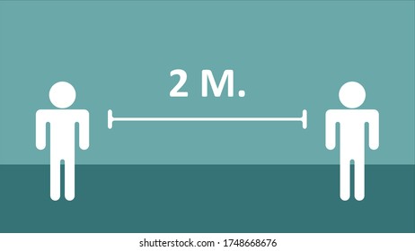 Ilustración vectorial de una distancia de pie de 2 metros. Símbolos de personas que se separan.