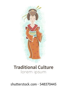 Vector illustration of standing Geisha .   All objects are conveniently grouped and easily editable
