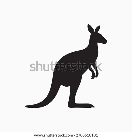 Vector illustration of a standing kangaroo silhouette. Side profile view of an Australian marsupial isolated on a white background. This clean black graphic is perfect for use as a logo, wildlife icon