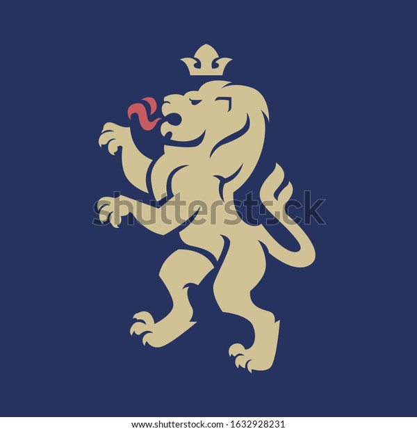 Vector\
illustration of standing lion with a crown for heraldry or tattoo.\
Vintage design heraldic symbols and\
elements