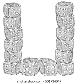 Vector illustration of standing on each other gaming bones isolated on a white background