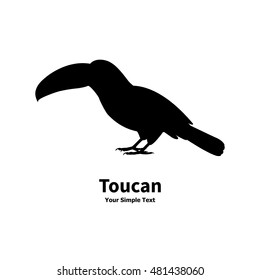 Vector illustration of standing on the ground silhouette toucan isolated on white background. Tucan side view profile.