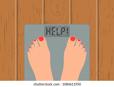 Vector illustration. Standing on a scales.