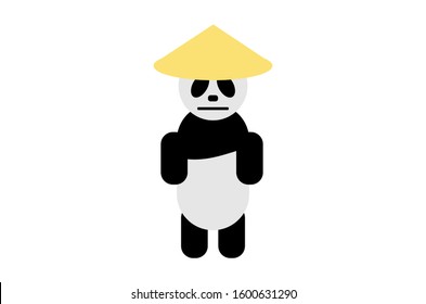 Vector illustration of standing panda wearing a bamboo hat 