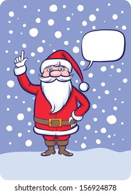 Vector illustration of standing santa claus exclaiming with speech bubble. Easy-edit layered vector EPS10 file scalable to any size without quality loss. High resolution raster JPG file is included. 