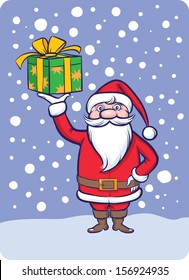 Vector illustration of standing Santa Claus with gift box. Easy-edit layered vector EPS10 file scalable to any size without quality loss. High resolution raster JPG file is included. 